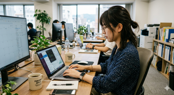 A woman using a computer